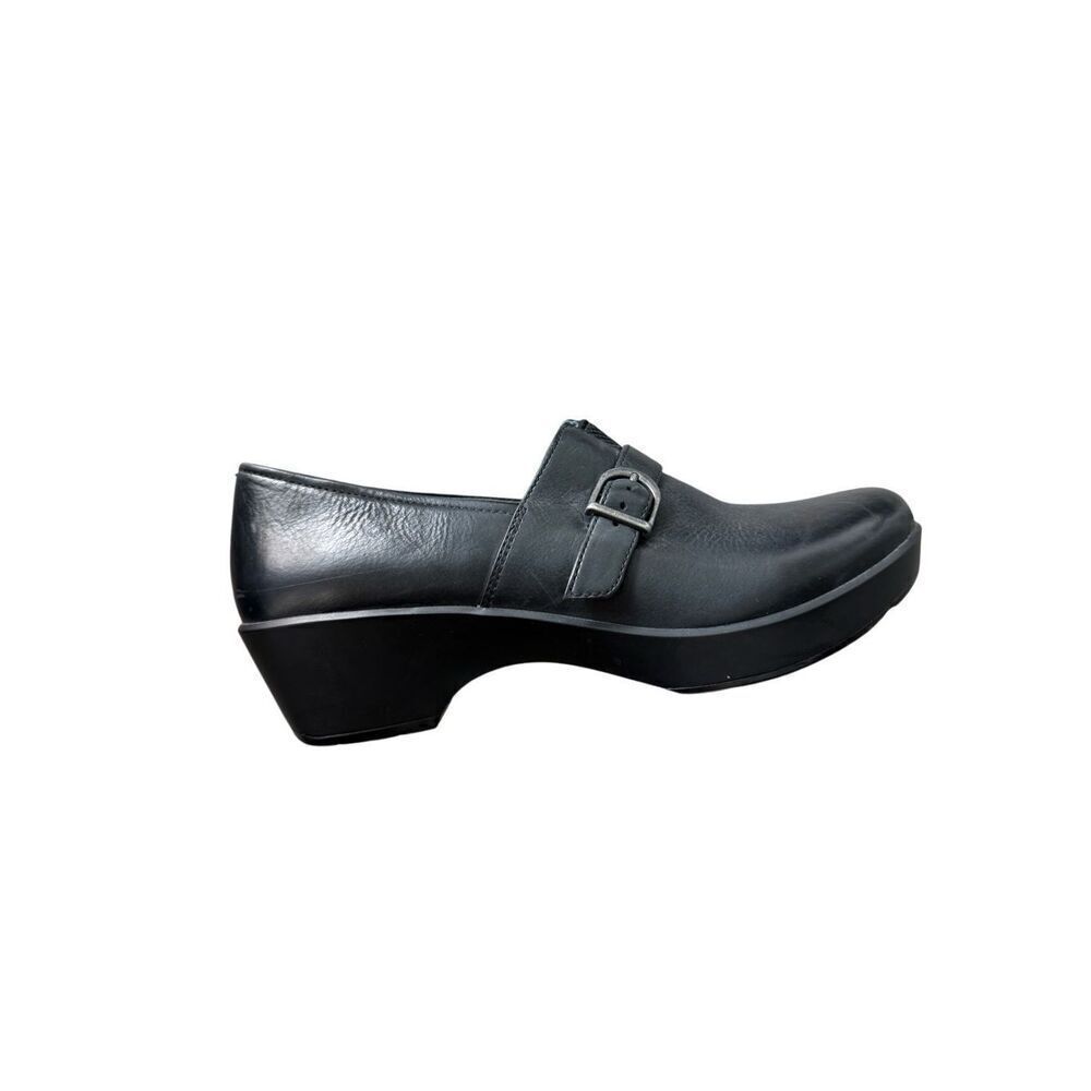 Dansko Womens Black Jane Full Grain Leather Slip On Heeled Clog Shoes Size 39